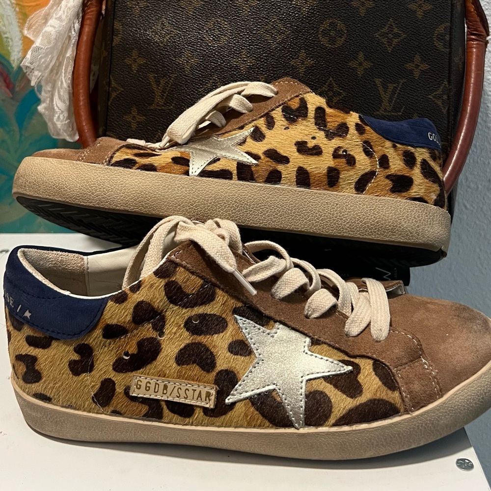 Golden Goose Leopard Print Sneakers with Cream Laces